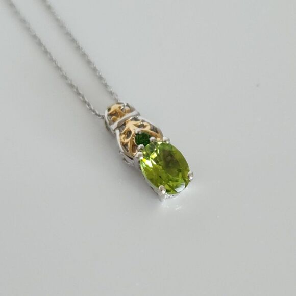 Peridot and Chrome Diopside Pendant Necklace in 14K YG and Sterling Silver - Picture 2 of 10